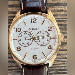 Citizen Eco-Drive Gold with Brown Leather Strap - AO 9023-01A for sale